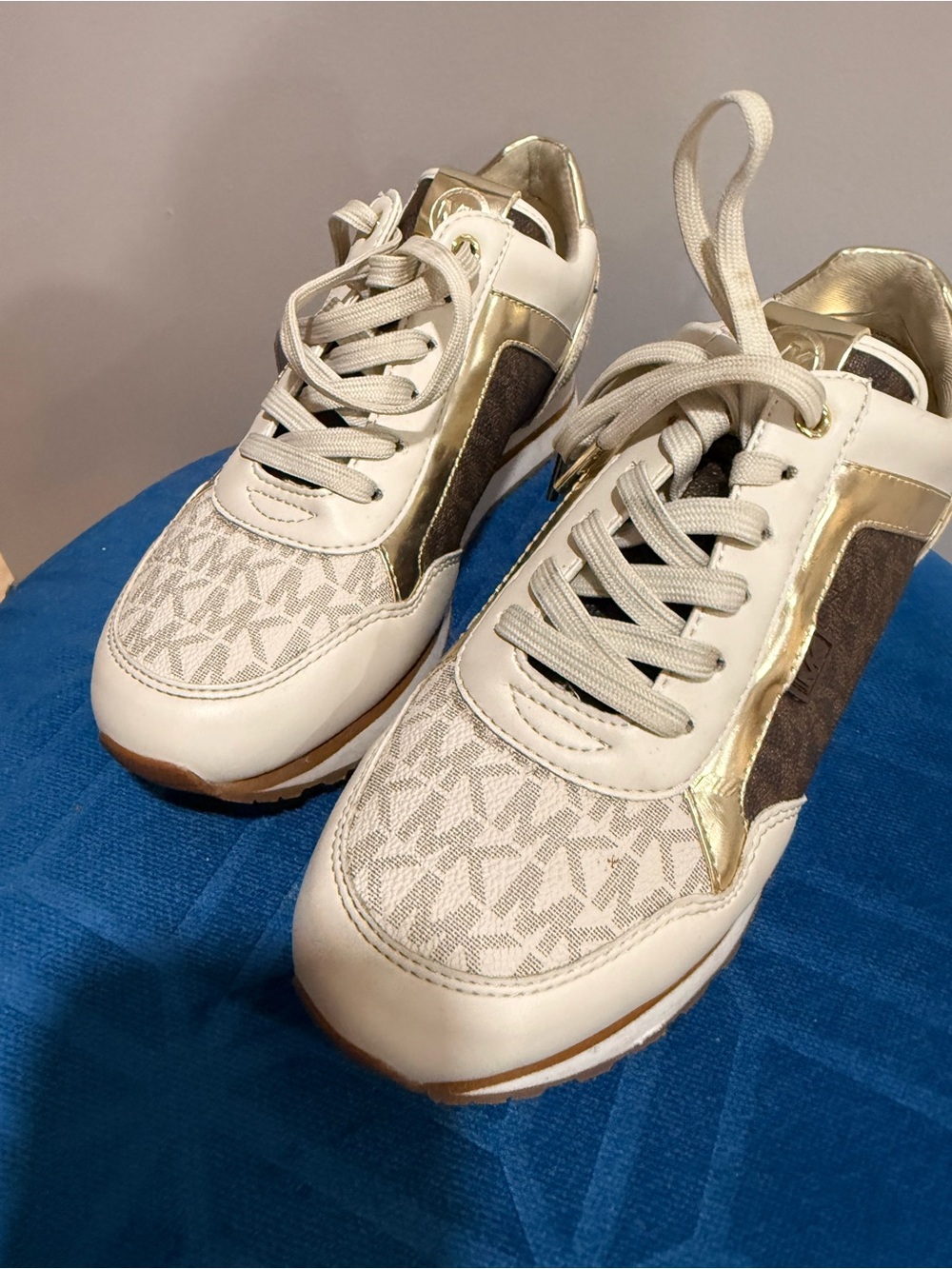 Michael Kors Cream, Gold & Brown Logo Athletic Sneakers